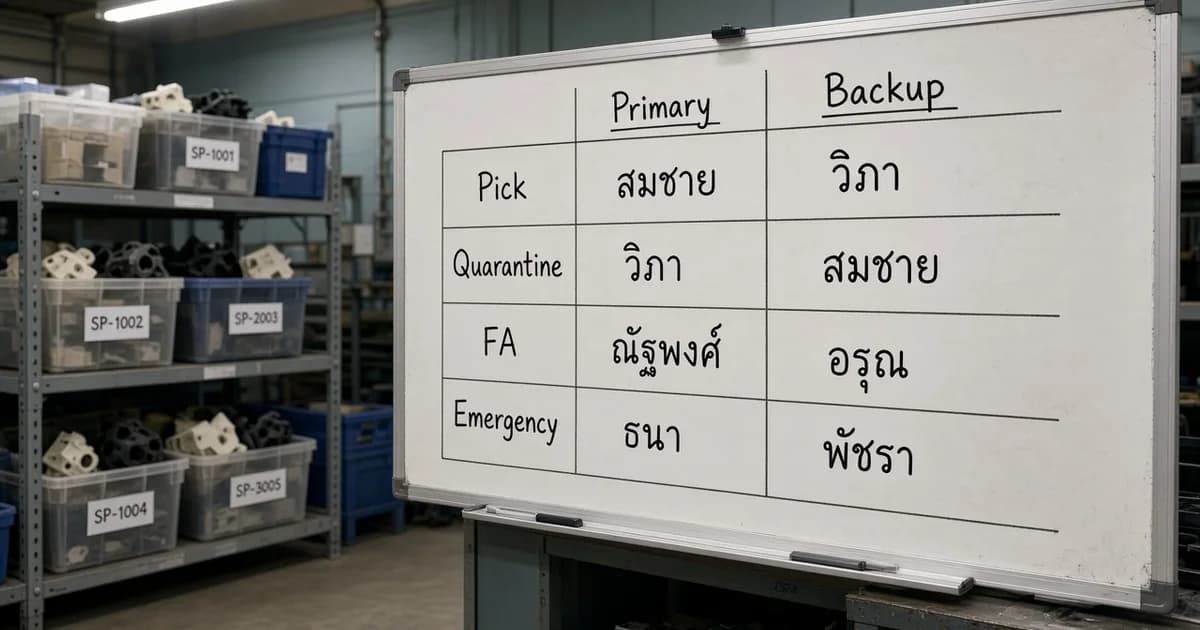 Cross-training matrix อะไหล่พิมพ์ 3D โรงงาน — ใครทำอะไรได้เมื่อคนหลักไม่อยู่