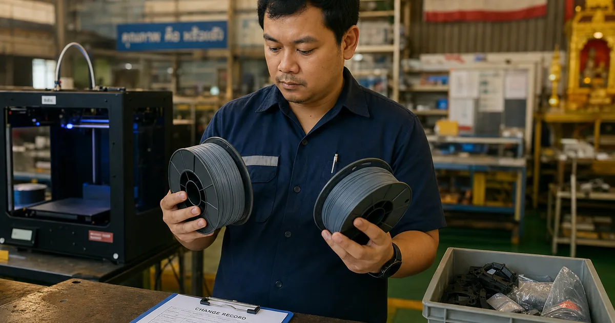 แทนวัสดุอะไหล่พิมพ์ 3D โรงงาน — เมื่อ PETG หมดหรือต้นทุนเปลี่ยน อย่าเปลี่ยนโดยไม่มี gate