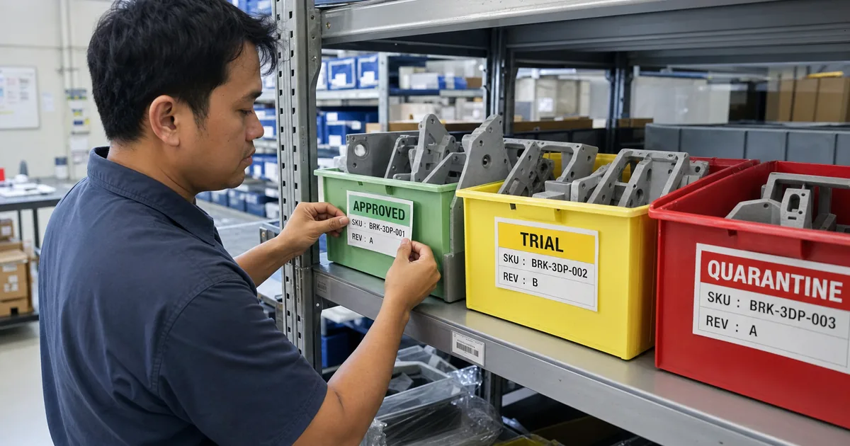 มาตรฐาน label bin อะไหล่พิมพ์ 3D — ฟิลด์ที่ต้องมีก่อน operator หยิบใช้