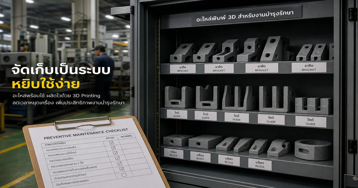 คลังอะไหล่พิมพ์ 3D โรงงาน — วางแผน preventive maintenance ให้ไลน์ไม่หยุดเพราะชิ้นเล็ก
